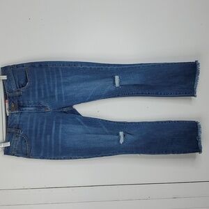 Cabi High Rise Straight Jeans Cropped Ripped Knee Raw Hem Medium Wash WOmens 4